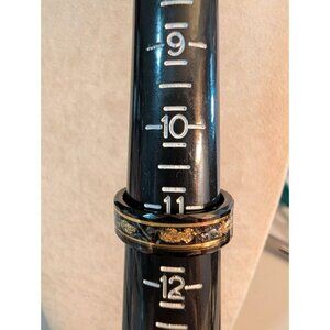 Mens Tungsten Carbide Ring Crushed Gold Leaf Meteorite Inlay Sz 11.25 Unique Cos